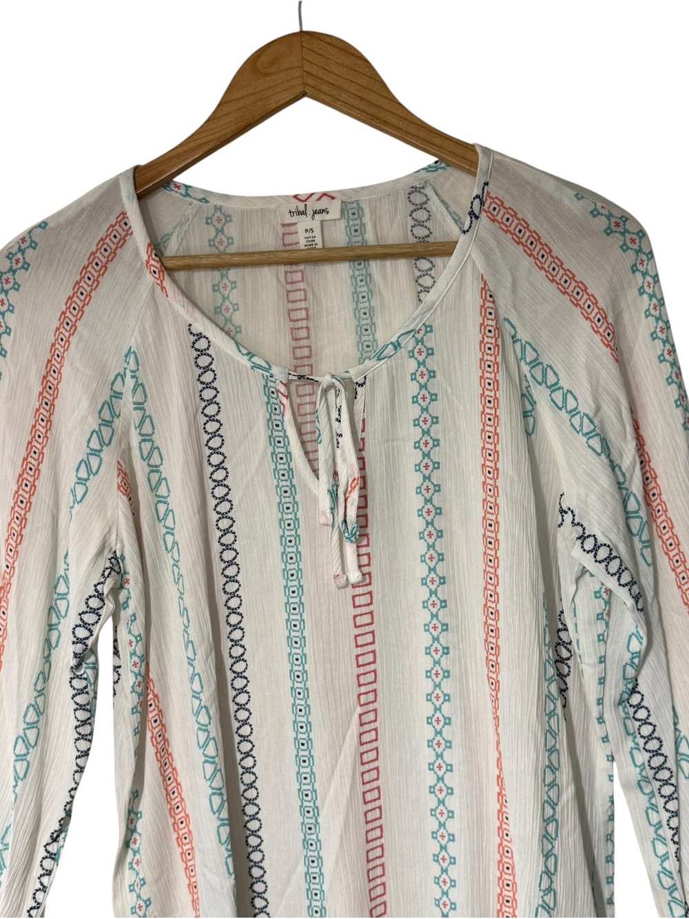 Tribal Jeans Embroidered Boho Peasant
Top White Multicolor Stripe Small - Picture 13 of 16